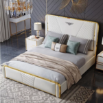 Italian Bed Engineered Wood Gold Stainless Steel Luxury Bed King Size Modern with Hydraulic - Image 3