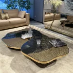 Ethereal Coffee Table with Brass Accents - Luxury Statement Set