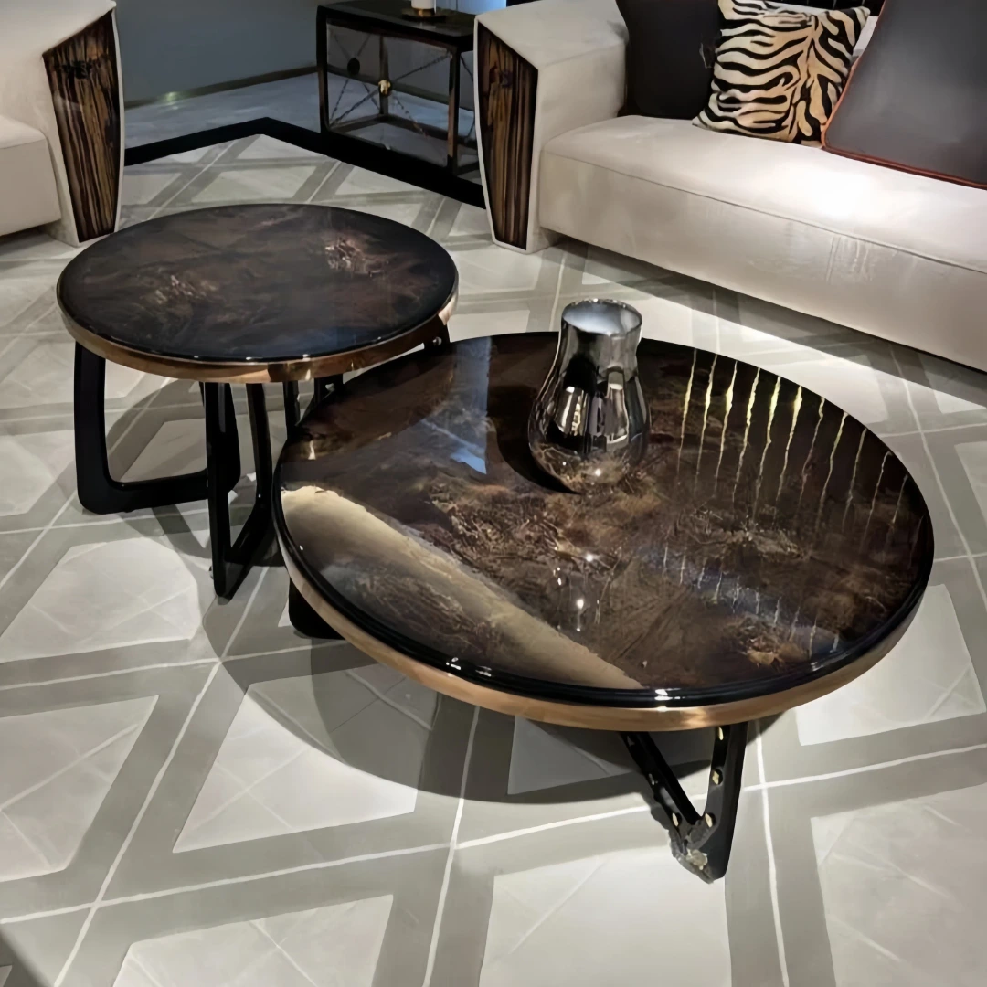 1768259488100 Lionz Italian Luxury Unique Stainless Steel Base circular nesting Coffee Table - Image 1