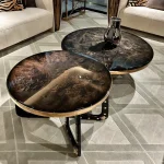 Lionz Italian Luxury Unique Stainless Steel Base circular nesting Coffee Table - Image 2