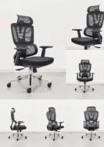High Back Office Chair with Height Adjustable Headrest Mesh Office Arm Chair - Image 2