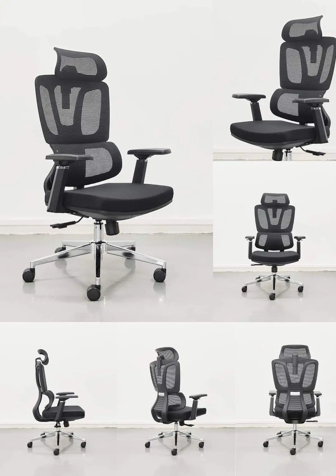 High Back Office Chair with Height Adjustable Headrest Mesh Office Arm Chair - Image 2