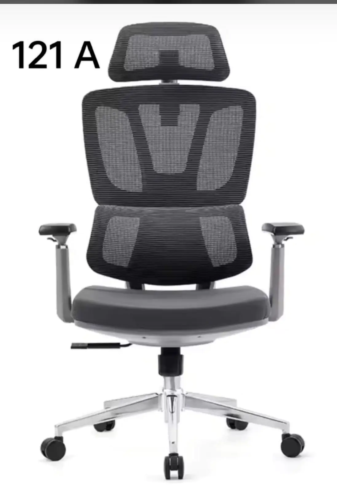 High Back Office Chair with Height Adjustable Headrest Mesh Office Arm Chair - Image 1