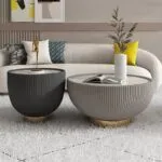 David Yurman Inspired Nesting Wooden Base with White Faux Marble Top Coffee Table