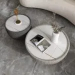 David Yurman Inspired Nesting Wooden Base with White Faux Marble Top Coffee Table - Image 2