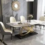 Gladiator Dining Table Stainless Steel Leg With Faux Marble-White-Gold