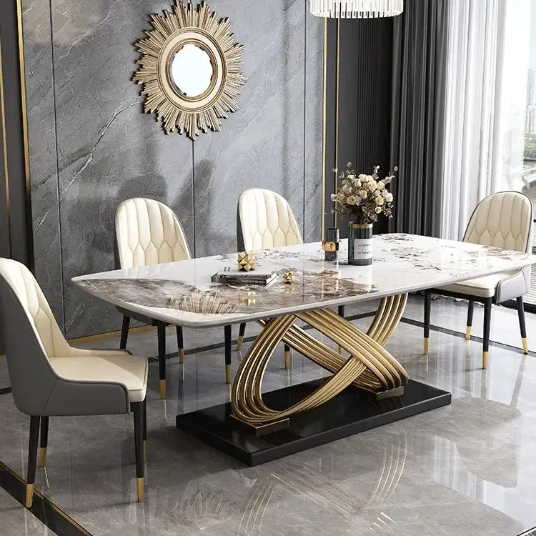 Gladiator Dining Table Stainless Steel Leg With Faux Marble-White-Gold - Image 1