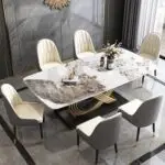 Gladiator Dining Table Stainless Steel Leg With Faux Marble-White-Gold - Image 2