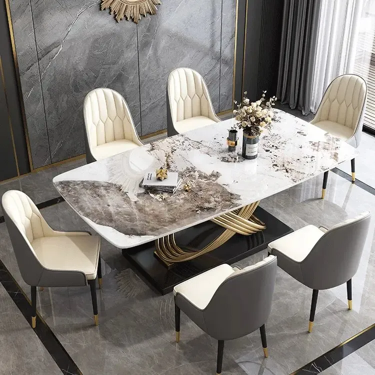 Gladiator Dining Table Stainless Steel Leg With Faux Marble-White-Gold - Image 2
