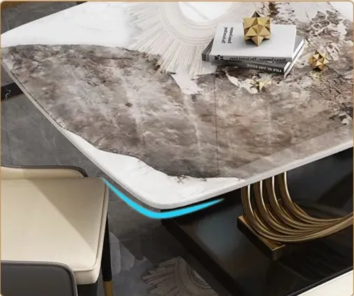 Gladiator Dining Table Stainless Steel Leg With Faux Marble-White-Gold - Image 3