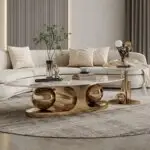 Italian Stainless Steel Golden Base + Faux Marble Top Coffee Table