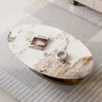 Italian Stainless Steel Golden Base + Faux Marble Top Coffee Table - Image 6