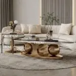 Italian Stainless Steel Golden Base + Faux Marble Top Coffee Table - Image 5