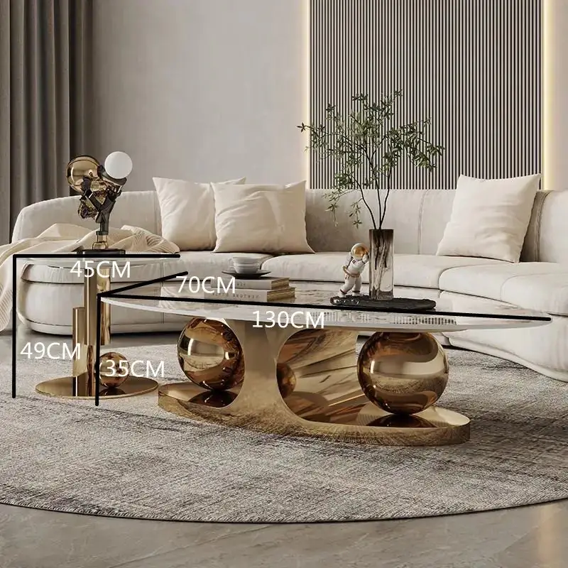 Italian Stainless Steel Golden Base + Faux Marble Top Coffee Table - Image 5