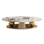 Italian Stainless Steel Golden Base + Faux Marble Top Coffee Table - Image 7