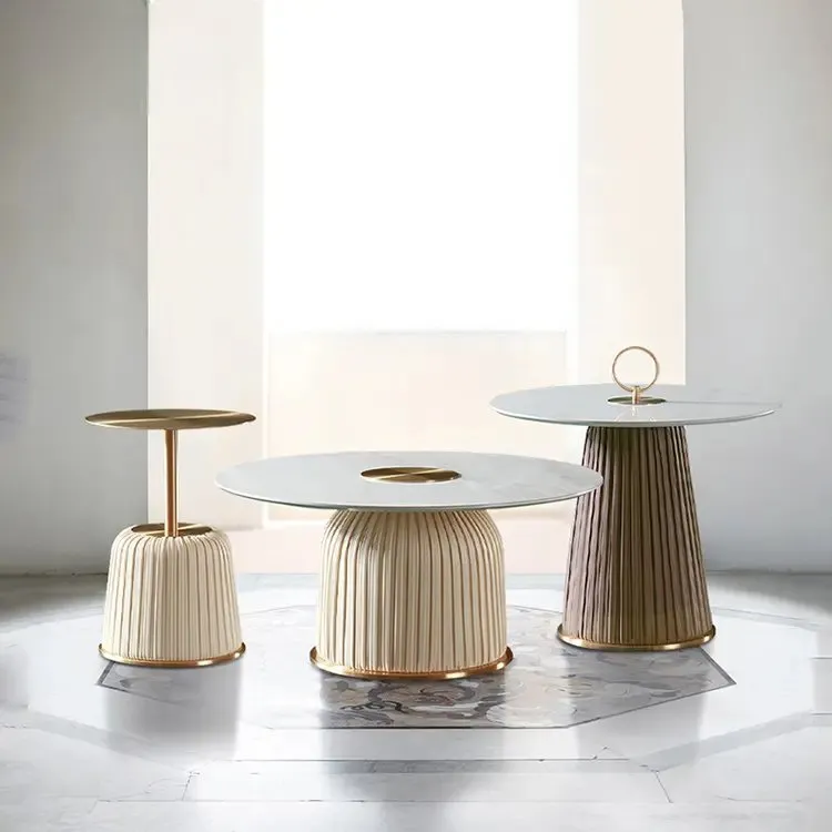 Scarlet table | Set of 2 Coffee Tables  Living Room With Marble and Gold Stainless Steel Top - Image 3