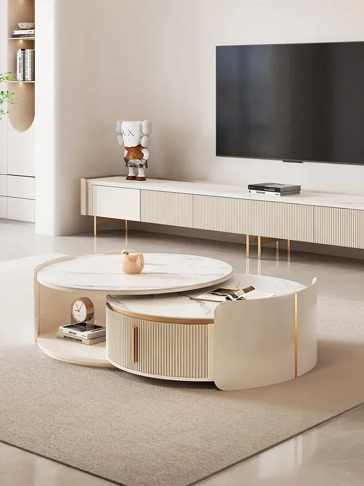 New Modern Marble Top Coffee Table Living room Furniture Luxury Design Marble top Stone Coffee Table with Drawer storage - Image 1