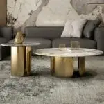 Coffee Table Stainless Steel Golden Leg + Faux Marble Top-Gold