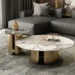 Coffee Table Stainless Steel Golden Leg + Faux Marble Top-Gold - Image 3
