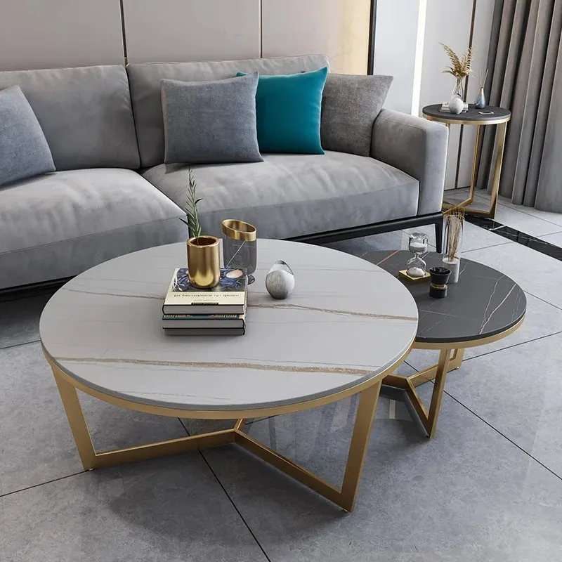 Luxe Luxurious Nesting Marble Coffee Table Set with Gold Stainless Steel Legs - Image 2