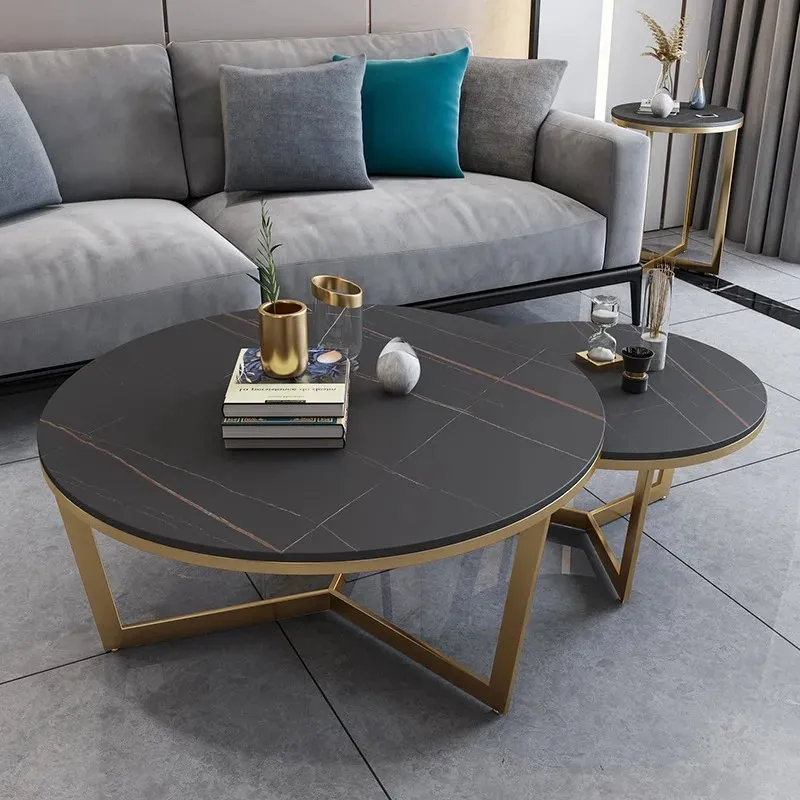 Luxe Luxurious Nesting Marble Coffee Table Set with Gold Stainless Steel Legs - Image 5