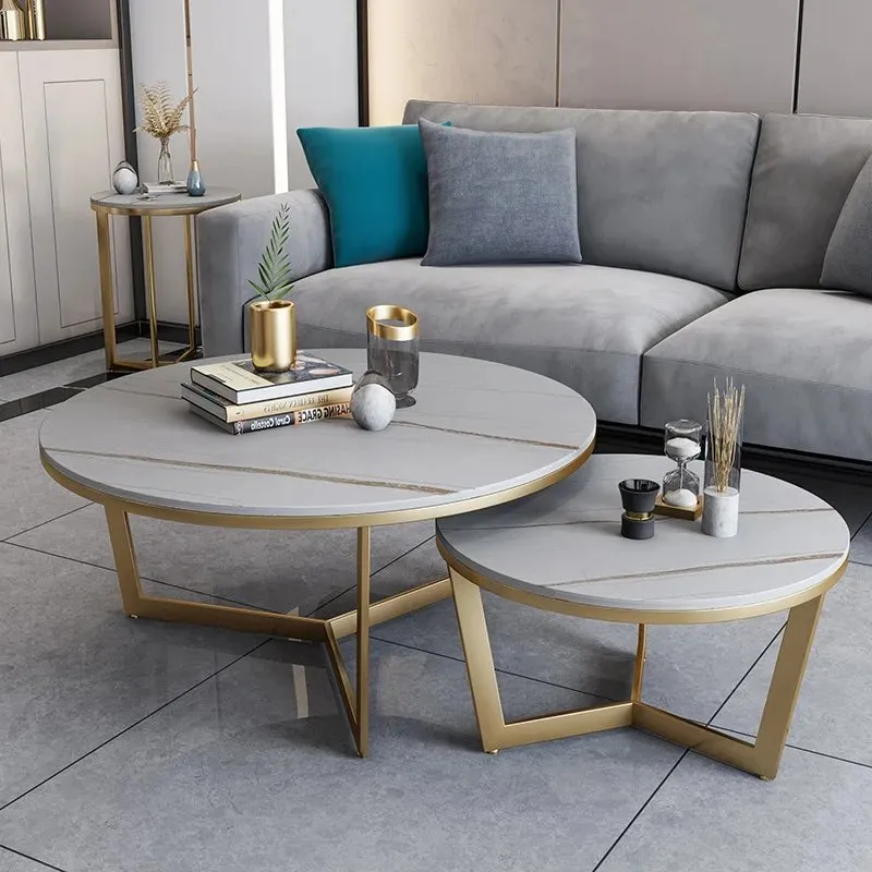 1000127367.jpg Luxe Luxurious Nesting Marble Coffee Table Set with Gold Stainless Steel Legs - Image 1