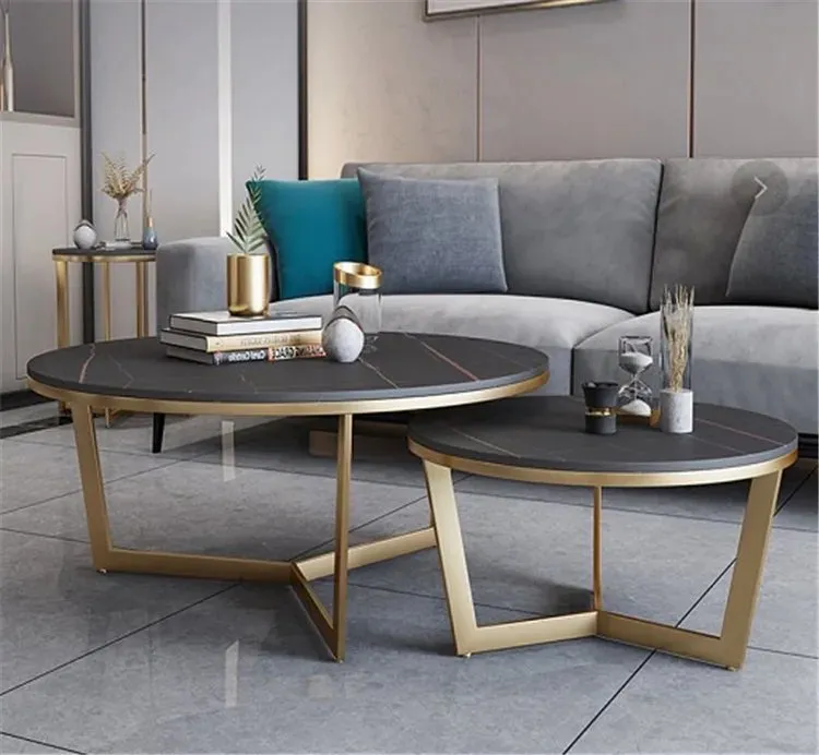 Luxe Luxurious Nesting Marble Coffee Table Set with Gold Stainless Steel Legs - Image 3