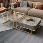 Elegant Duo: Luxe Stainless Steel & Marble-Glass Coffee Tables Set