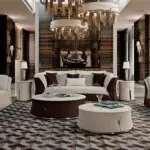 Center Table for Luxurious Living Room leatherette And Marble top White-Gold trim