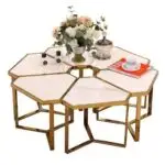 Hexa Set of 6 Stainless Steel Golden Leg + Faux Marble Coffee Table