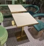New Product Luxury Marble Restaurant Table Cafe Gold Stainless Steel Metal Base Round Bistro Marble Top White - Image 2