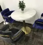 New Product Luxury Marble Restaurant Table Cafe Gold Stainless Steel Metal Base Round Bistro Marble Top White - Image 4