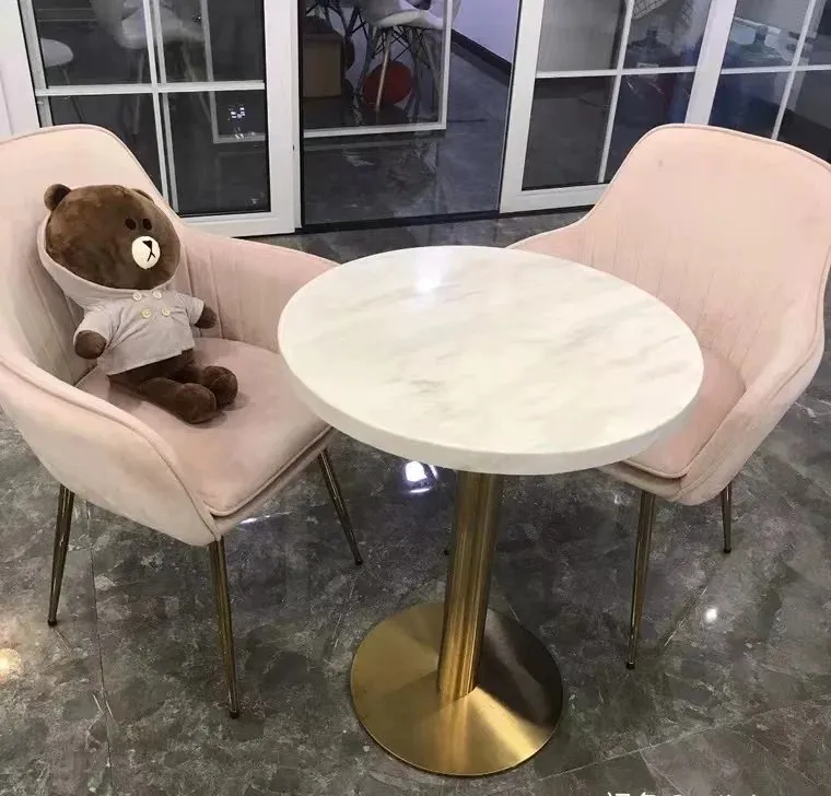 New Product Luxury Marble Restaurant Table Cafe Gold Stainless Steel Metal Base Round Bistro Marble Top White - Image 3