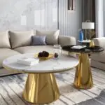 Gloria Pair of 2 Nesting Tables for a Minimalist Living Room White Table Marble top with Gold PVD Stainless steel