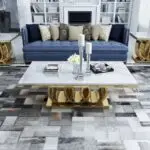 Dynasty Coffee Table Glamourous Living Room Stainless Steel Base Faux Marble top Coffee Table - Image 3