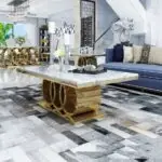 Dynasty Coffee Table Glamourous Living Room Stainless Steel Base Faux Marble top Coffee Table - Image 2