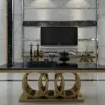 Dynasty Coffee Table Glamourous Living Room Stainless Steel Base Faux Marble top Coffee Table