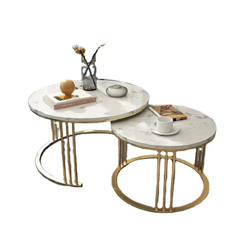 Glam-up Living Room Stainless Steel Leg +White Faux Marble Stone Top - Image 3