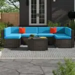 GARDENIA OUTDOOR PATIO SOFA SET 6 SEATER AND 1 CENTER TABLE (BROWN)