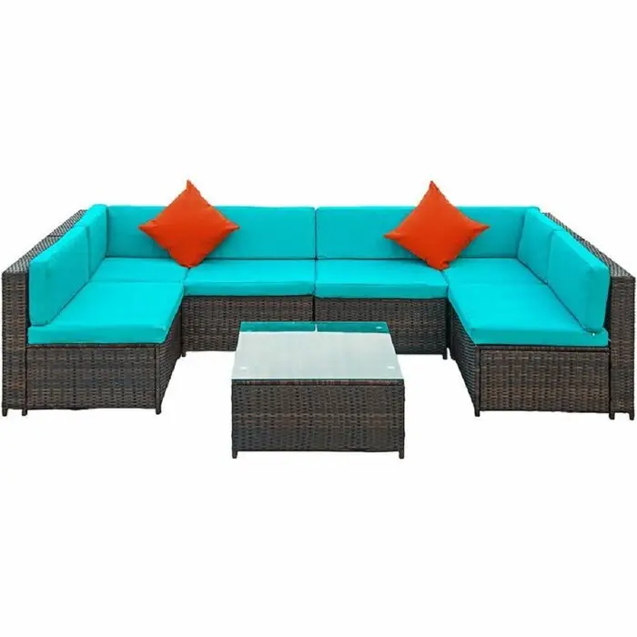 GARDENIA OUTDOOR PATIO SOFA SET 6 SEATER AND 1 CENTER TABLE (BROWN) - Image 5