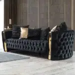 Rodrick Sofa: Luxurious 5-Seater Velvet Accent Sofa in Black | Premium Button-Tufted Upholstery & Stainless Steel Detailing - Image 6