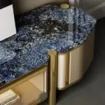 Sonet TV Cabinet Stainless Steel Golden Leg + Faux Marble Top - Image 7