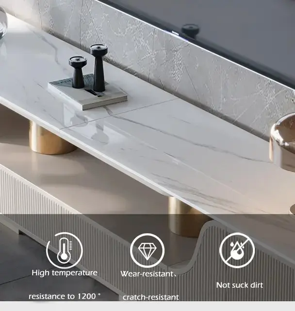 Alder Gris TV Cabinet Stainless Steel Golden Leg + Faux Marble Top - Image 3