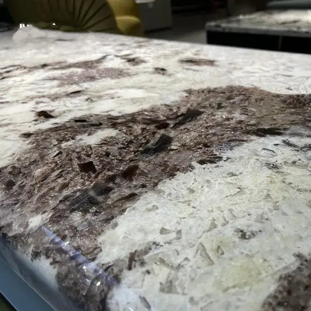 Eternity TV Cabinet Stainless Steel Golden Leg + Faux Marble Top - Image 5