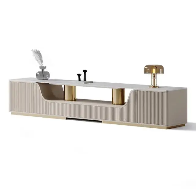 Alder Gris TV Cabinet Stainless Steel Golden Leg + Faux Marble Top - Image 5