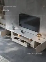 Alder Gris TV Cabinet Stainless Steel Golden Leg + Faux Marble Top - Image 6