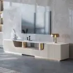 Alder Gris TV Cabinet Stainless Steel Golden Leg + Faux Marble Top