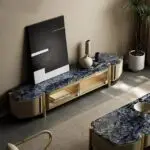 Sonet TV Cabinet Stainless Steel Golden Leg + Faux Marble Top - Image 6