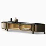 Sonet TV Cabinet Stainless Steel Golden Leg + Faux Marble Top - Image 3