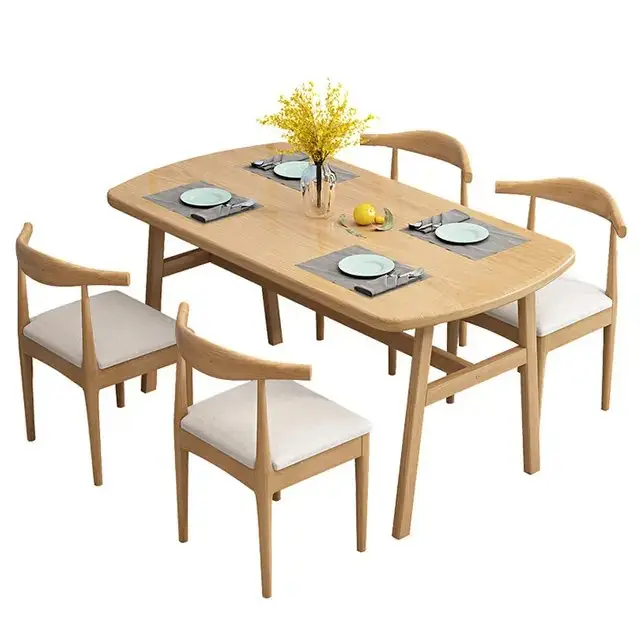 OX Horn Dining Table and Chair Set | Wooden Dining Chair | Cafe Designer Dining Set - 1+4Pc - Image 5